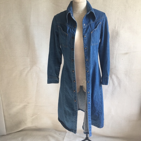 VTG 70s Landlubber Dress Western Denim Snap Coat - Picture 2 of 8